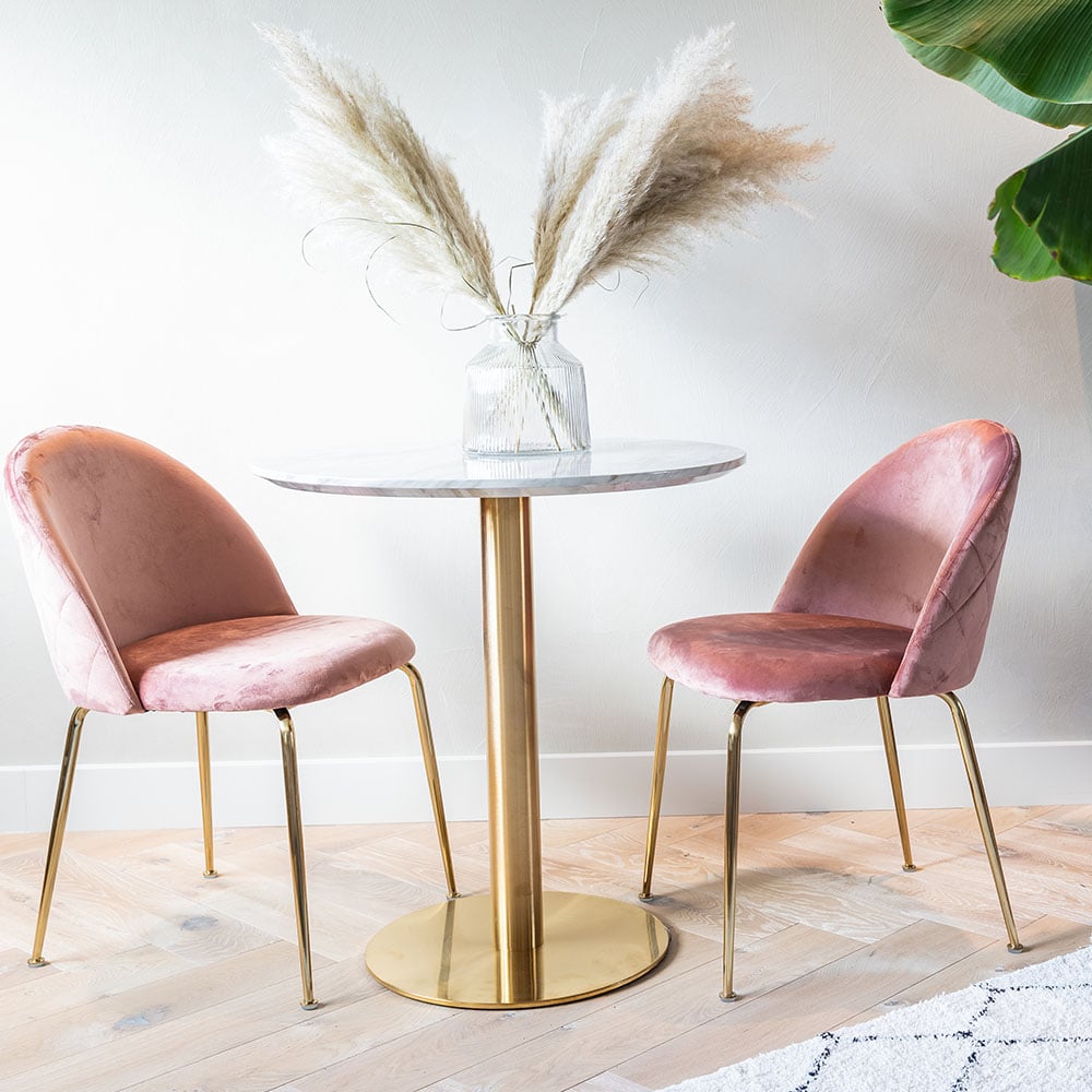 MyMarble Dining Table, Marble look & Brass look base ø70x75cm Nahaufnahme