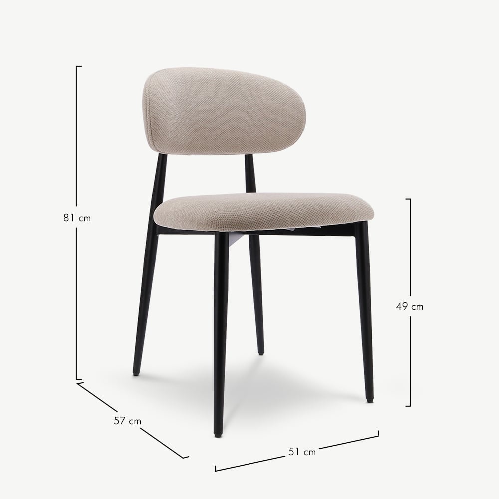 Chaise Rabiah, Tissu Beige, Cadre Métal Noir