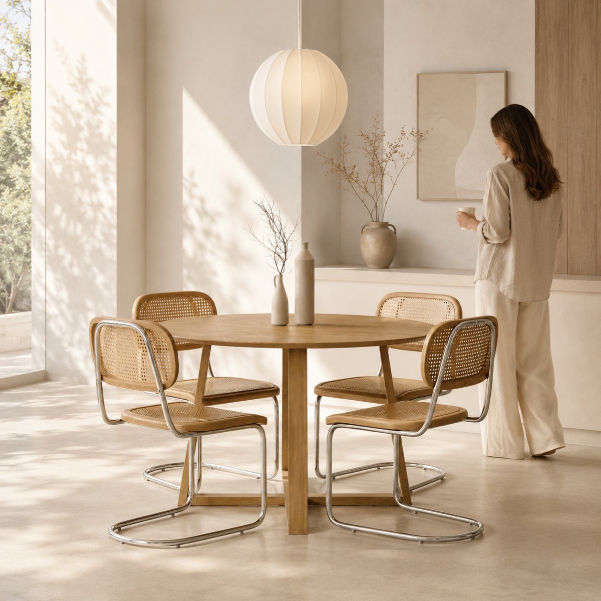 Chaise cantilever Noor, rotin en naturel et chrome view 4