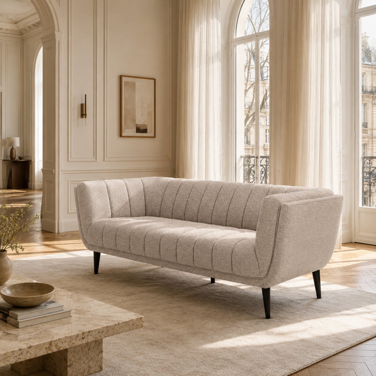 Nora 3-Sitzer-Sofa, Beiger Bouclé view 7