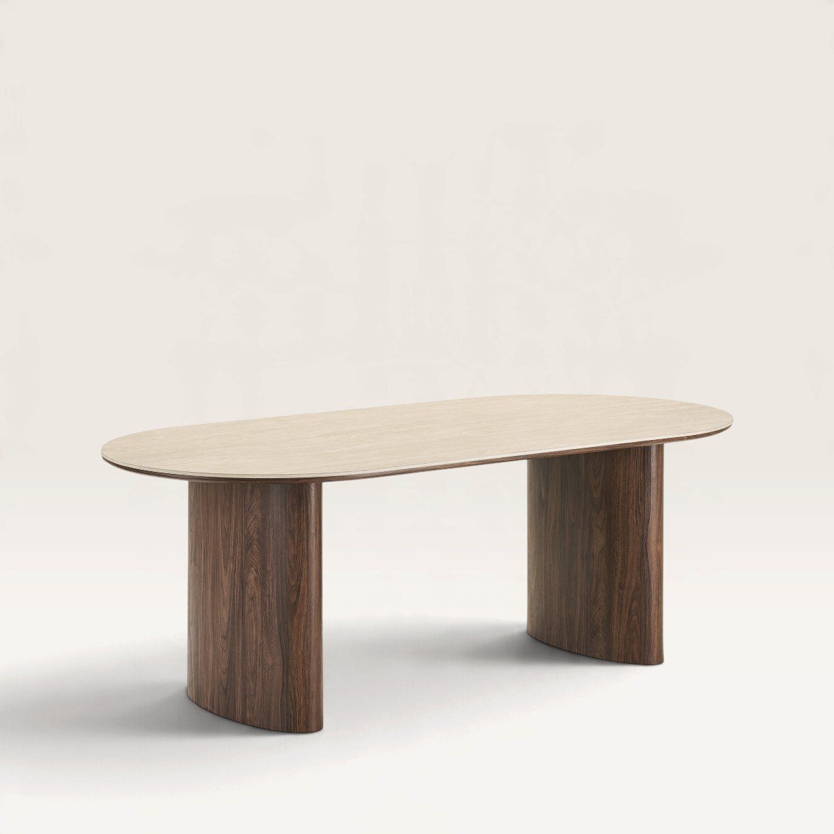 Ostuni Oval Dining Table, Travertine & Walnut, 210 cm
