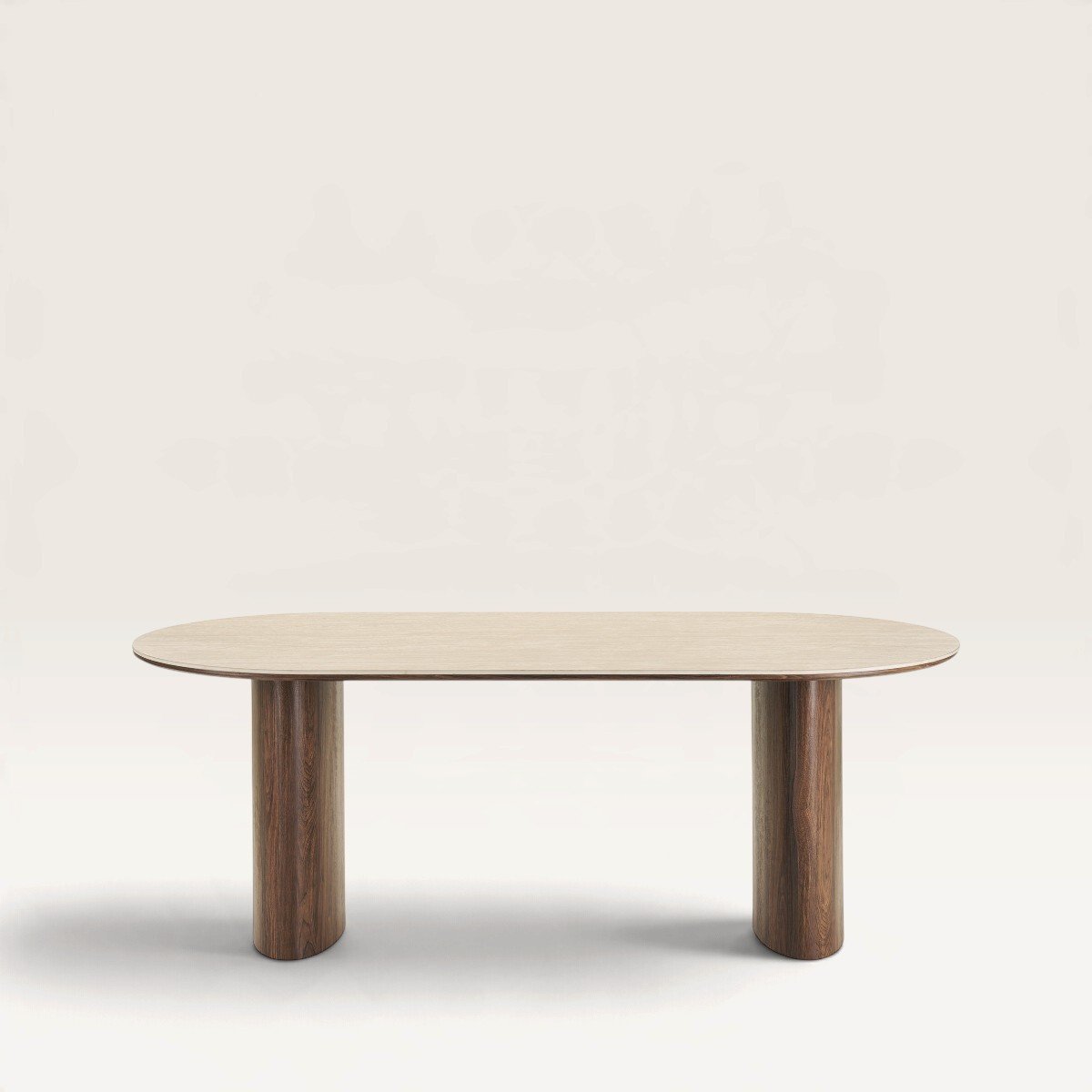 Ostuni Oval Dining Table, Travertine & Walnut, 210 cm