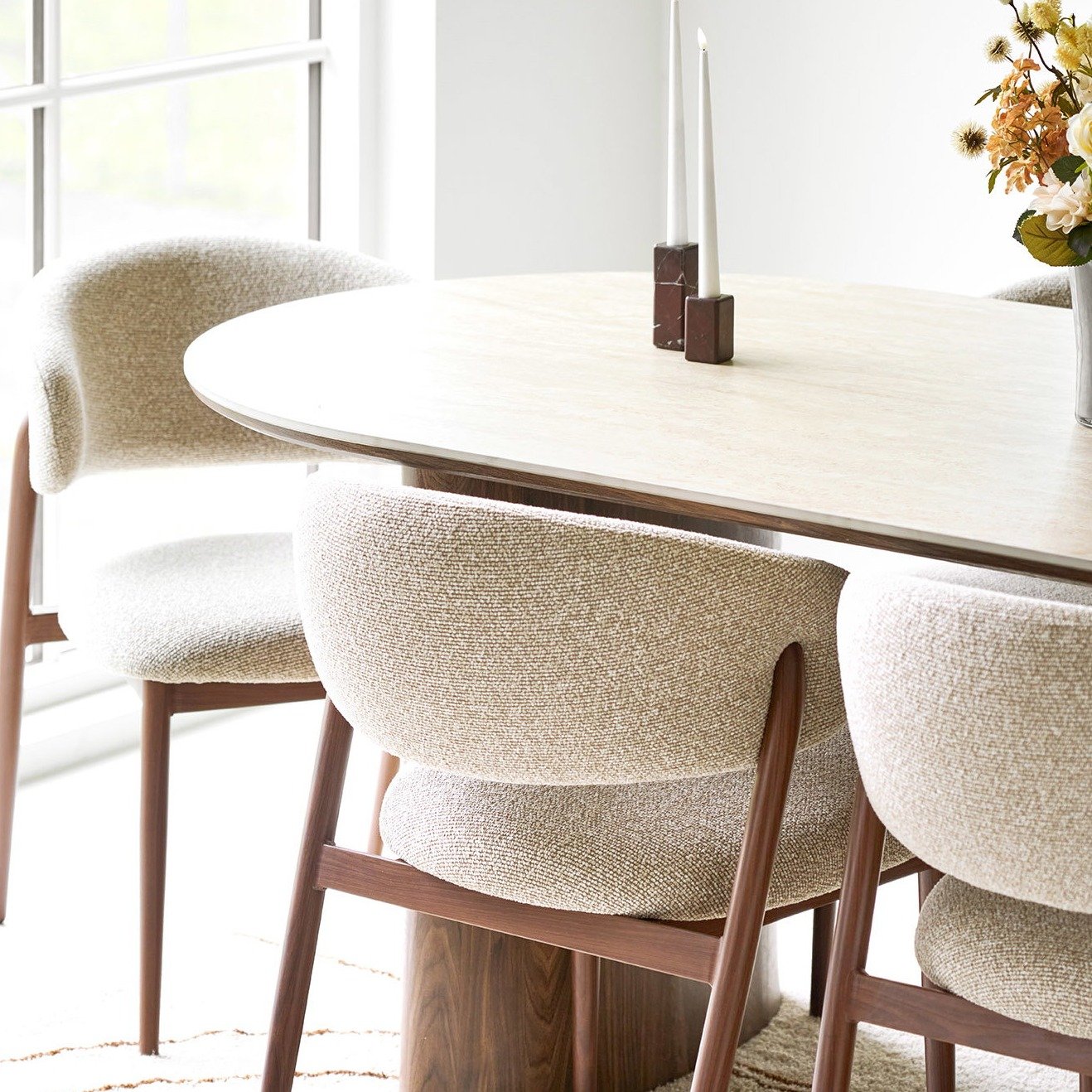 Ostuni Oval Dining Table, Travertine & Walnut, 210 cm