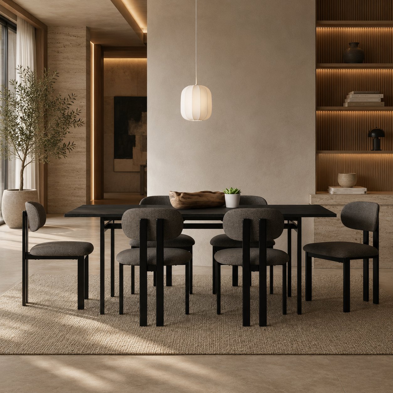Percy Dining Chair, Anthracite Fabric, Black Metal
