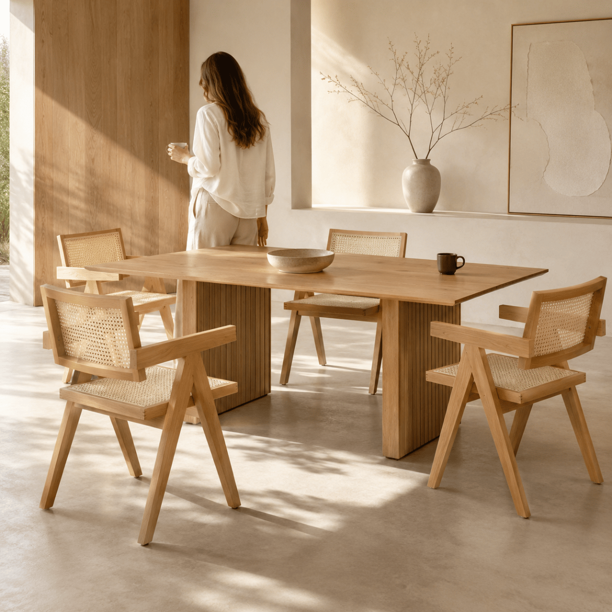 Chaise Peter en bois naturel et rotin
