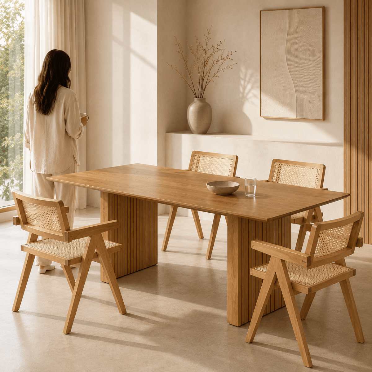 Chaise Peter en bois naturel et rotin