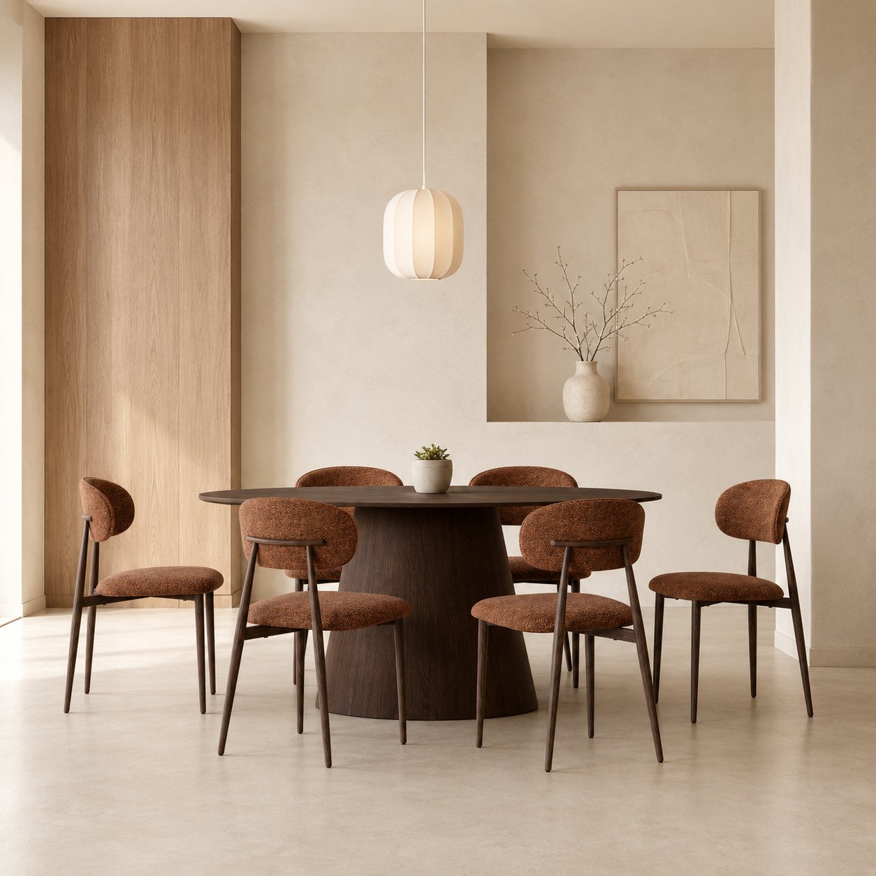 Rabiah Dining Chair, Terracotta Fabric, Walnut