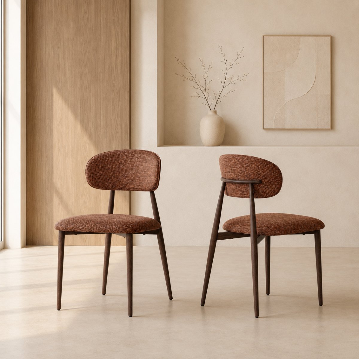 Rabiah Dining Chair, Terracotta Fabric, Walnut