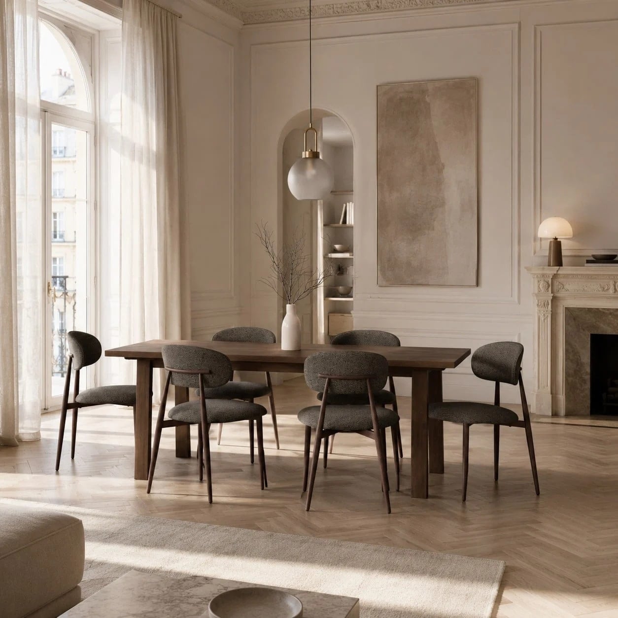 Rabiah Dining Chair, Anthracite Fabric, Walnut