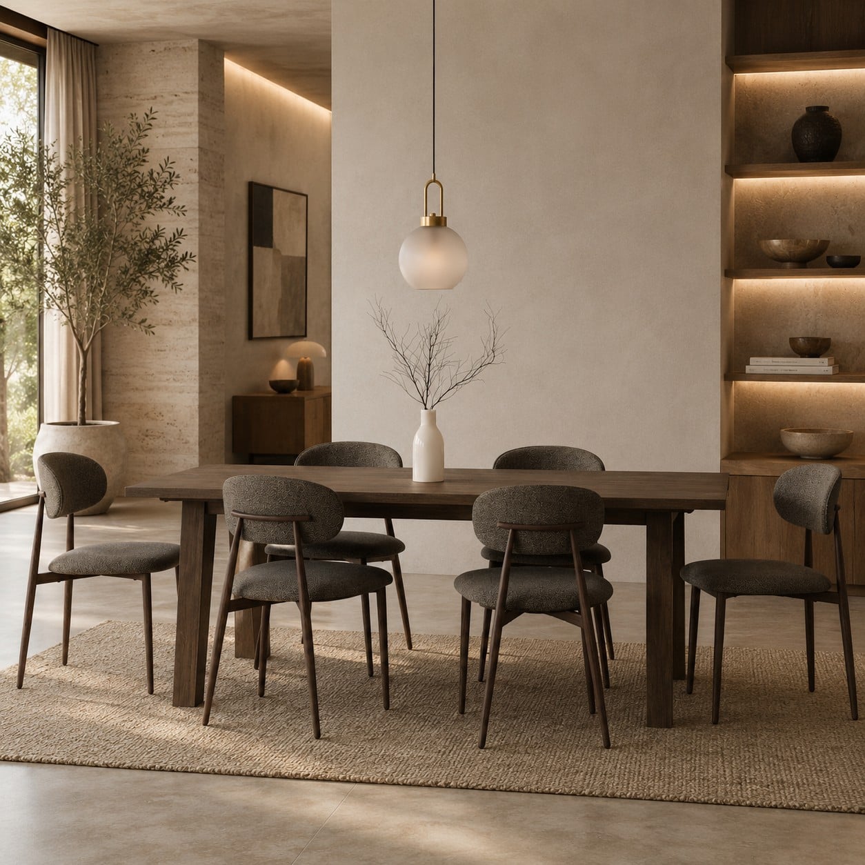 Rabiah Dining Chair, Anthracite Fabric, Walnut