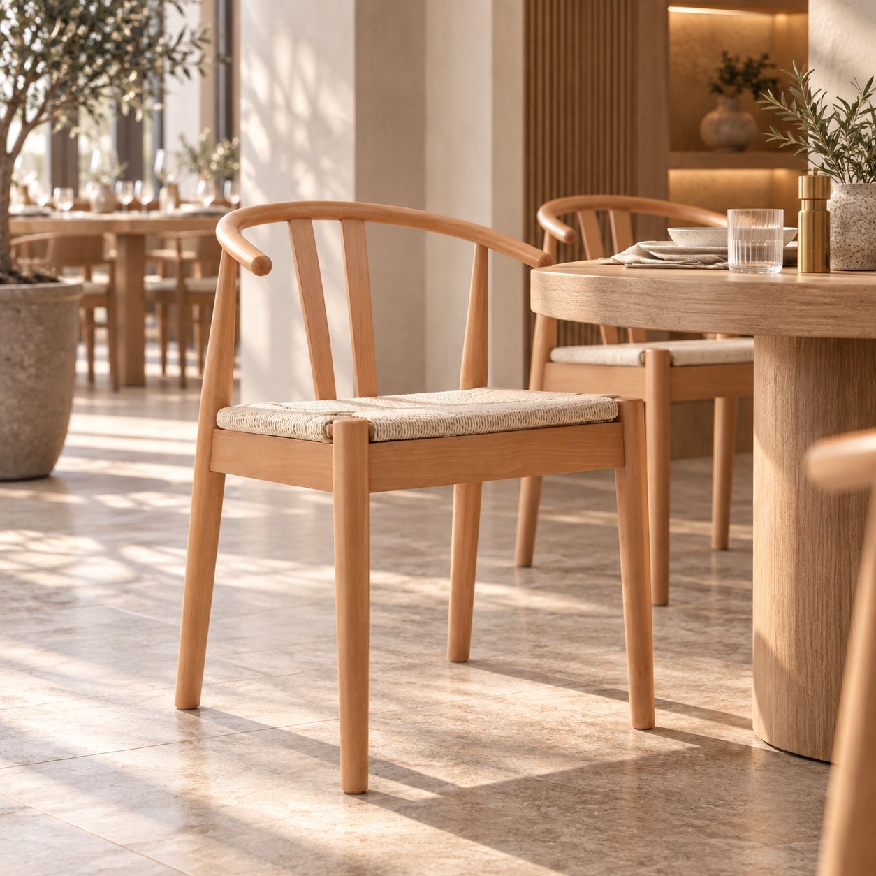 Scandi Wooden Dining Chair, Natural Rattan