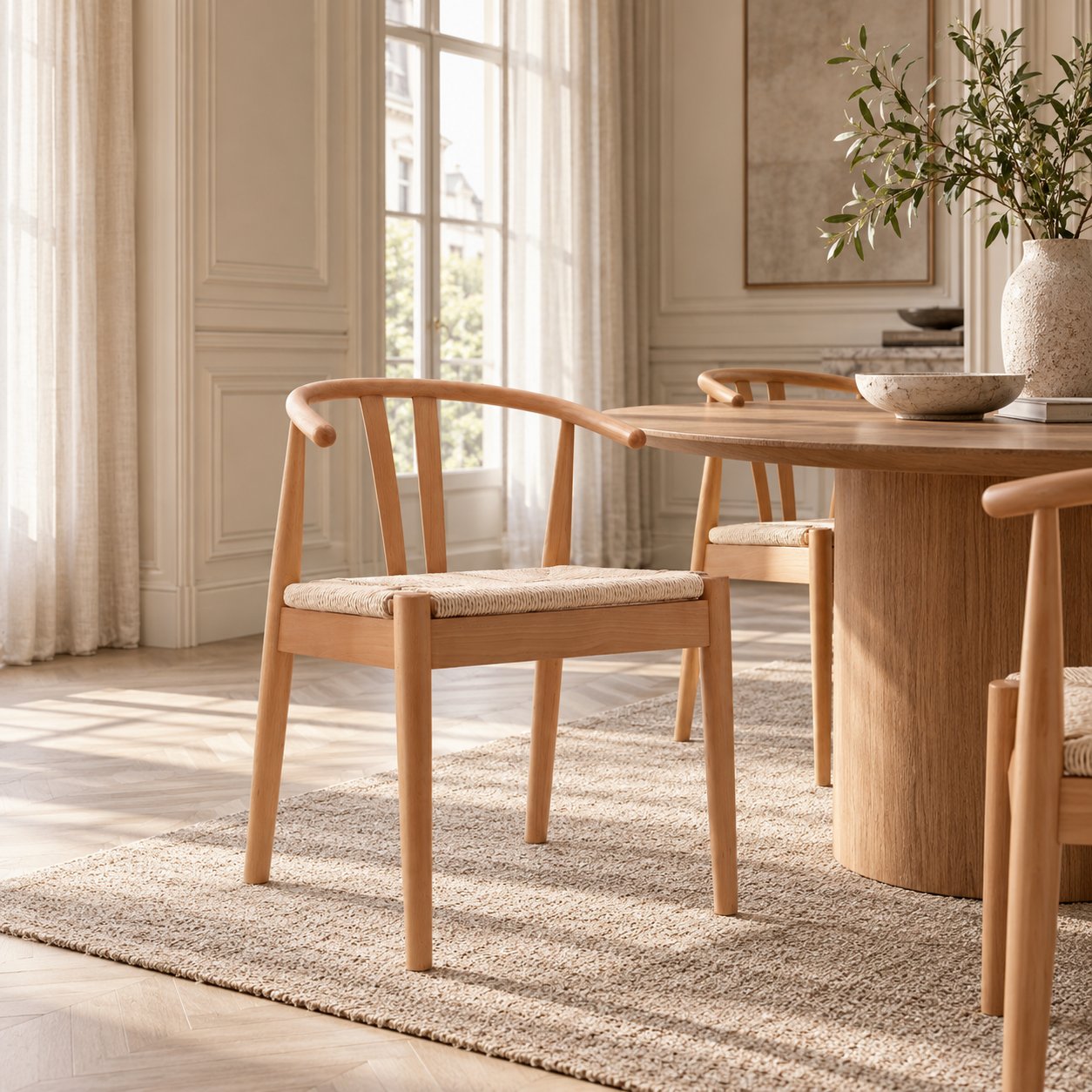 Scandi Wooden Dining Chair, Natural Rattan