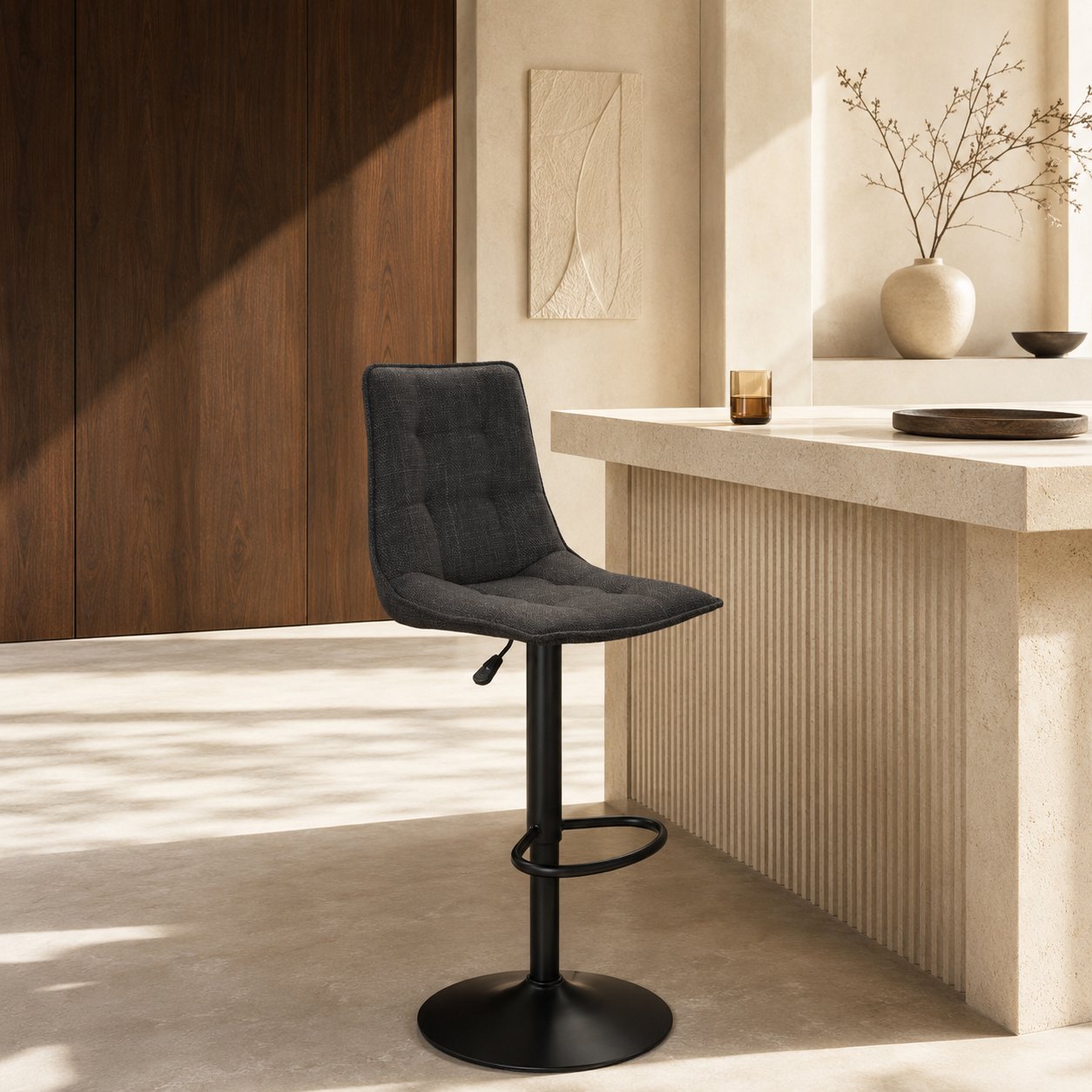 Tabouret de Bar Pivotant et Réglable England, Tissu Gris Foncé view 7