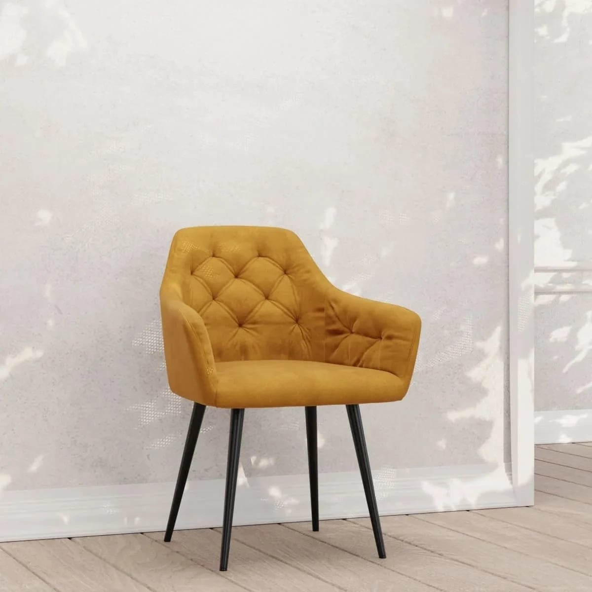 Vinny chaise en velours à accoudoirs, jaune