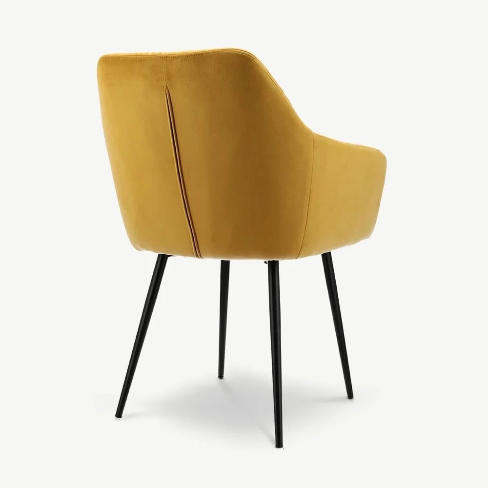 Vinny chaise en velours à accoudoirs, jaune