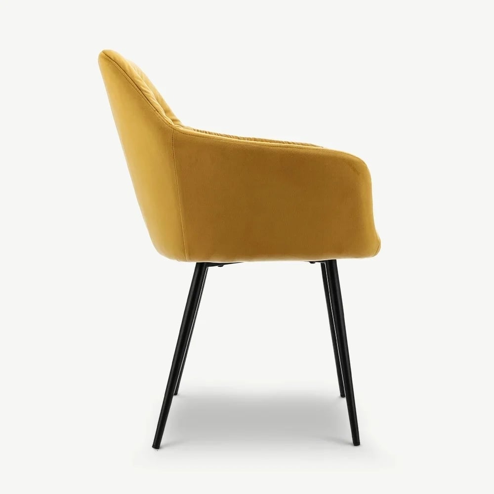 Vinny chaise en velours à accoudoirs, jaune