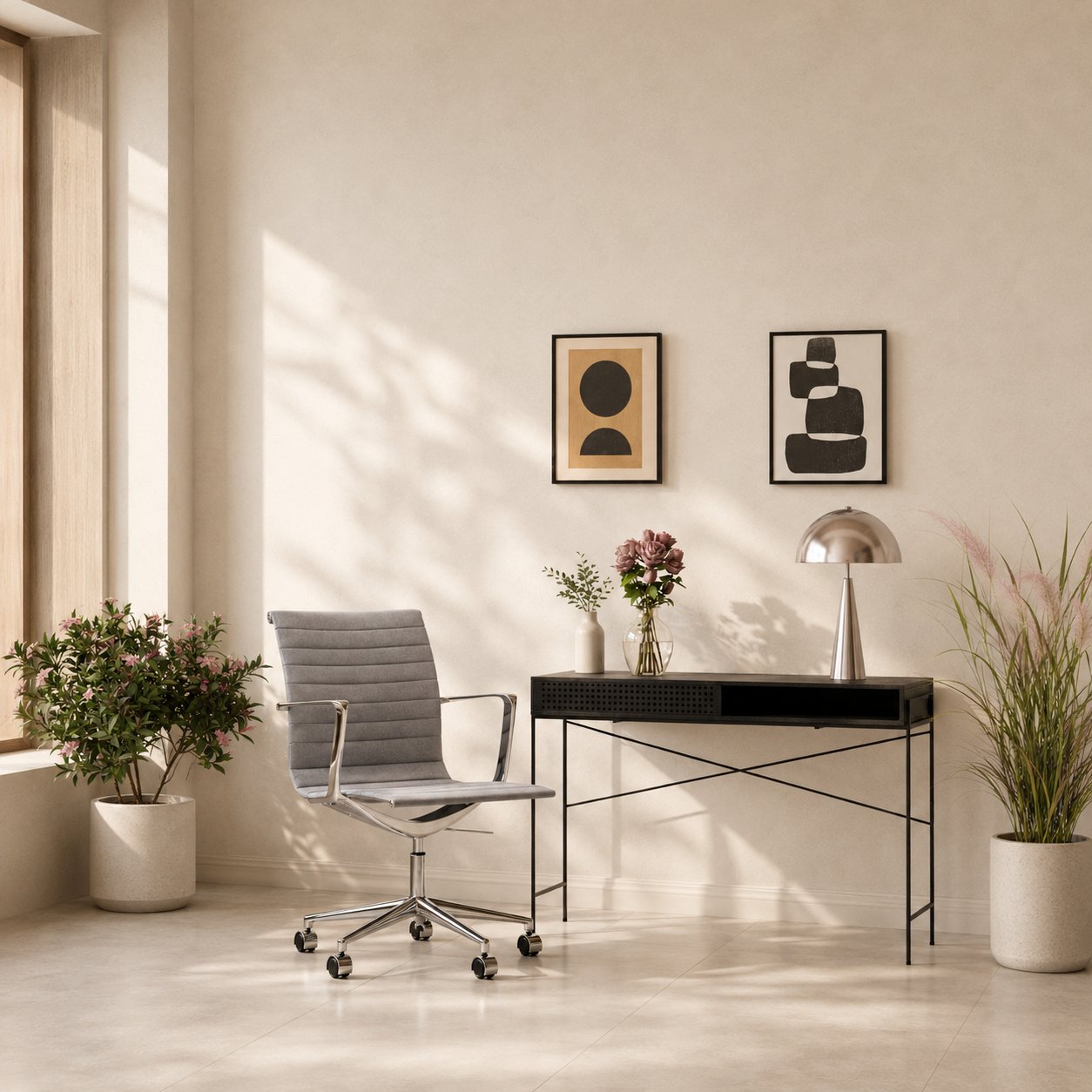 Walton Office Chair, Light Grey Fabric, Lowback view 7