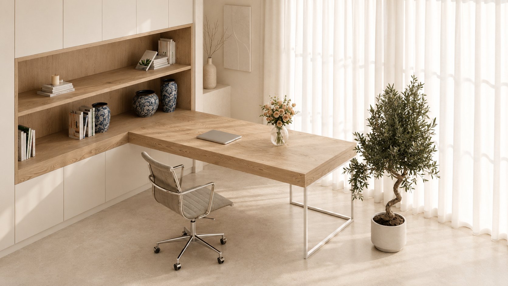 Walton Office Chair, Beige Fabric, Lowback view 7