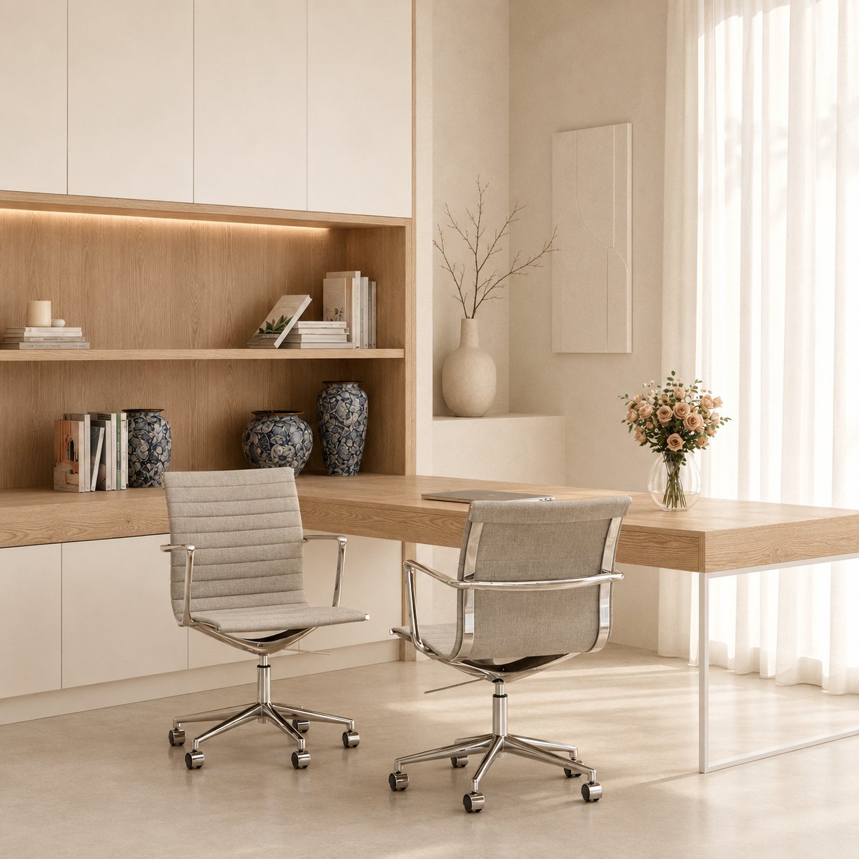 Walton Office Chair, Beige Fabric, Lowback view 7