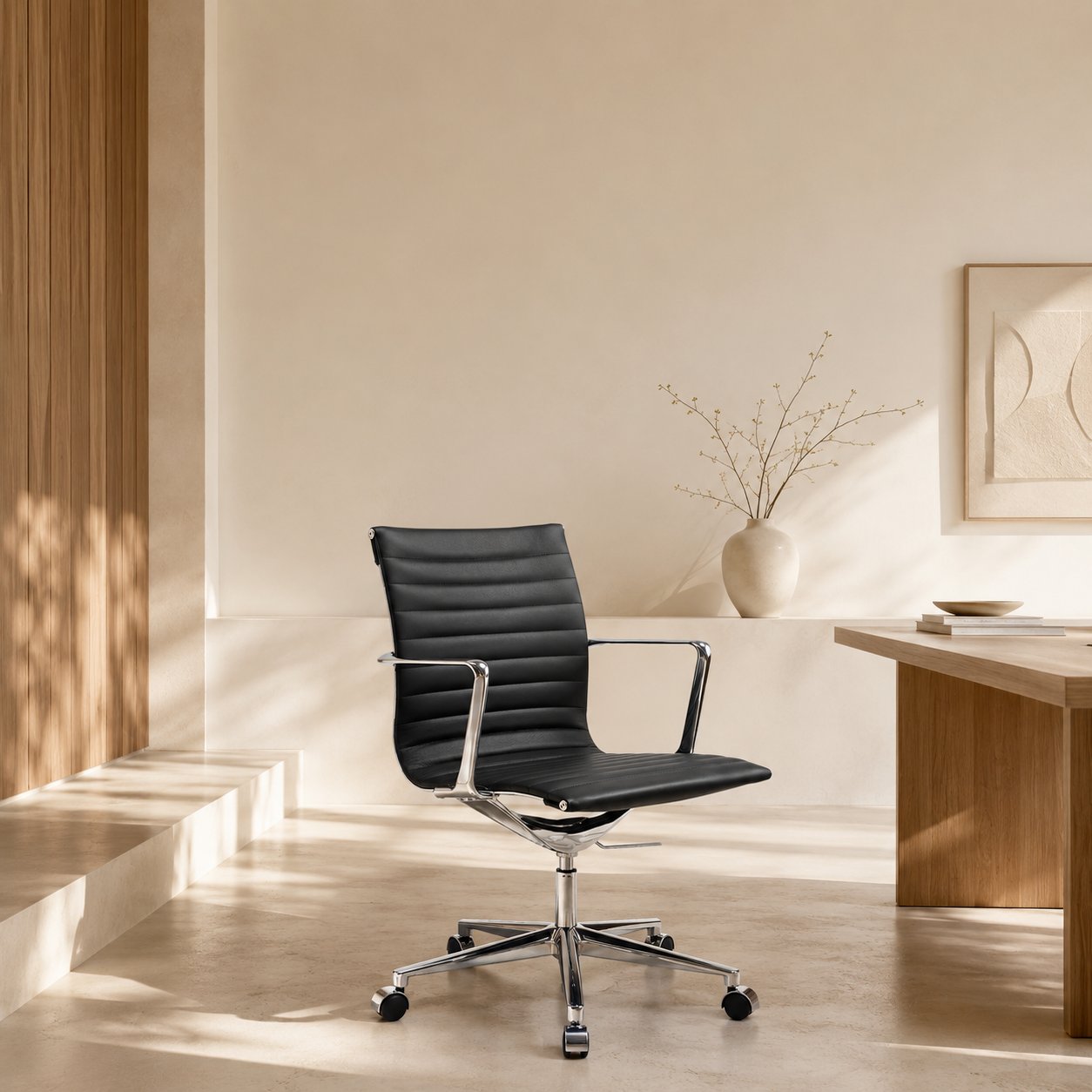 Walton Office Chair, Black Leather, Lowback view 9