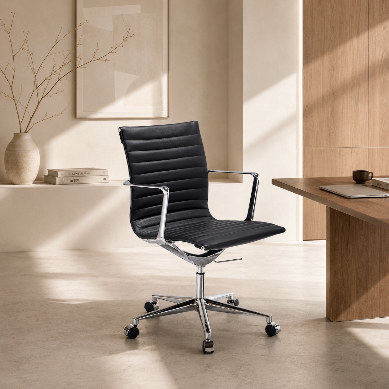 Walton Office Chair, Black Leather, Lowback view 9