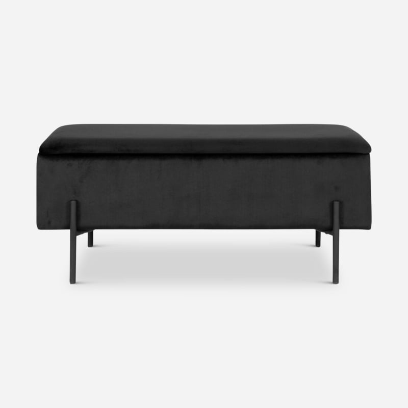 Watson bank, zwart polyester met opbergruimte vooraanzicht