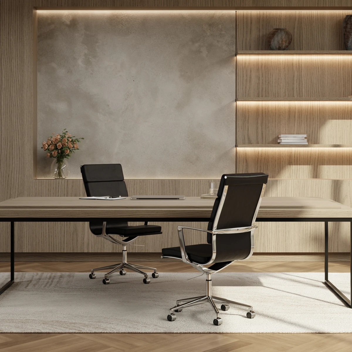 Détail du mécanisme synchrone et vérin classe 4 d'une chaise de bureau noire