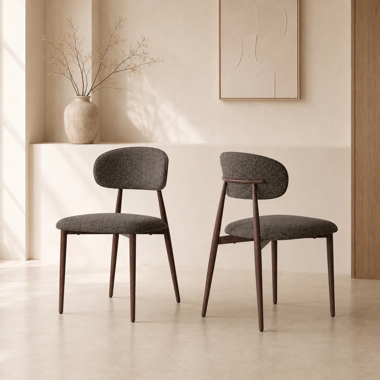 Chaise de salle à manger en chêne massif à assise tressée