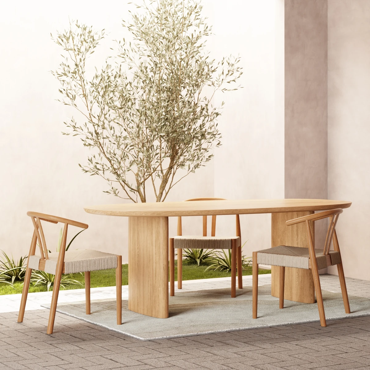 Japandi colour combinations with fabric, wood, and ceramic swatches