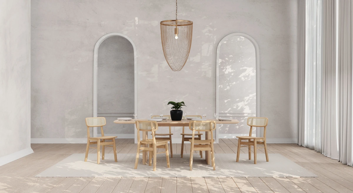Chaise scandinave Jenson en chêne avec dossier en rotin et assise rembourrée naturelle