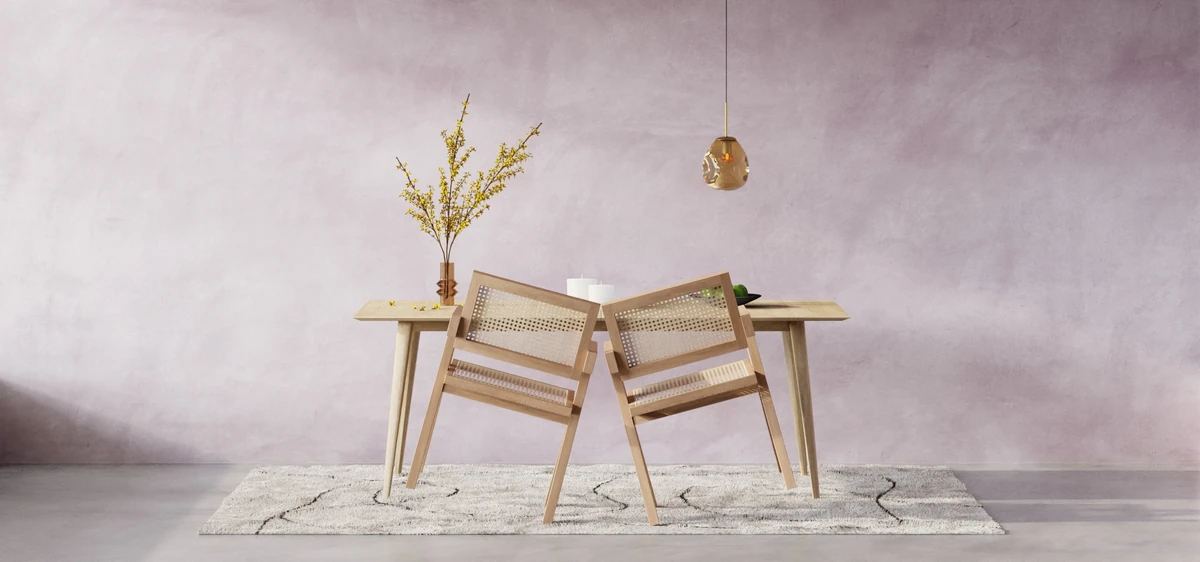 Scandinavische stoel Peter in naturel eiken met rotan rugdetail