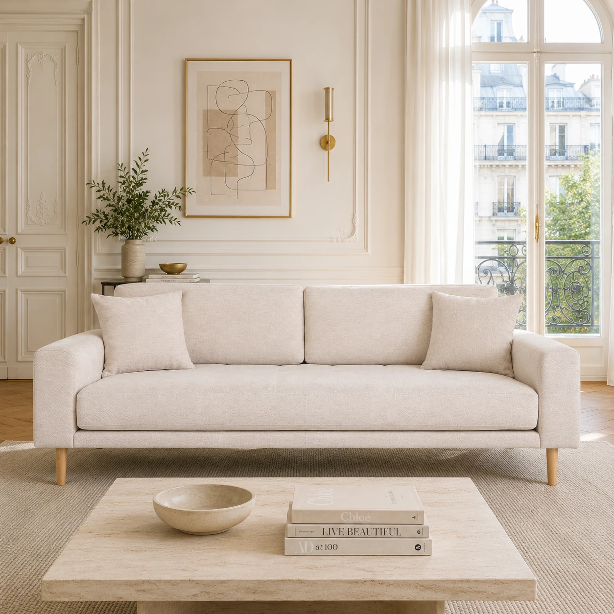 Plan de salon avec mesures pour canapé et passage de porte
