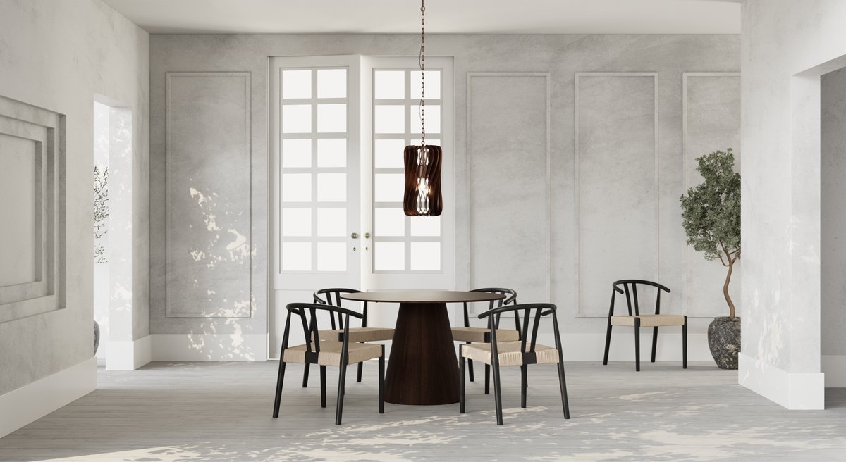 Black rattan dining chair seat panel showing the woven cane pattern