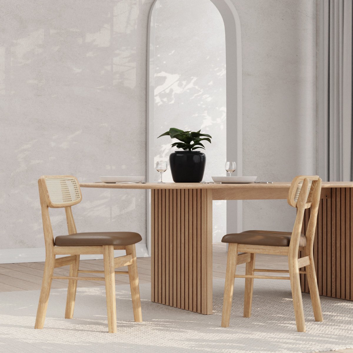 Jenson rattan dining chair in brown and natural finish, joint detail